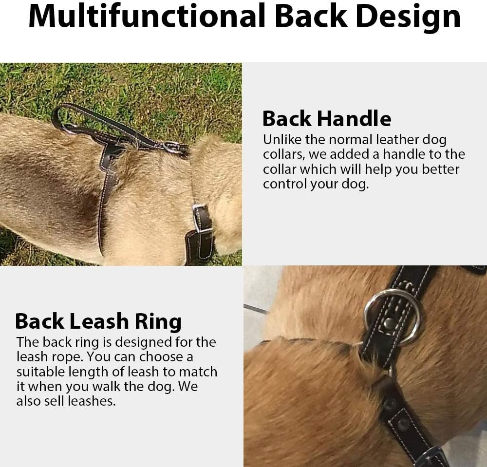 Leather Dog Harness Handmade Genuine Leather Durable Strong Pet Harness with Adjustable Straps No Pull Easy Control Pet Vest 28" - 32" Chest for Medium Large Dogs Black Halloween Crafts