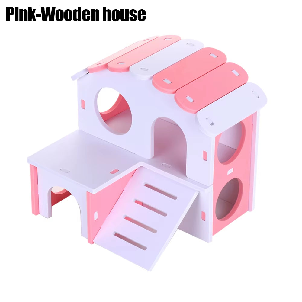 Wooden Hamster Play Toys Set Hamster House Boredom Breaker Activity Toy DIY Hamster Cage Accessories for Small Pets