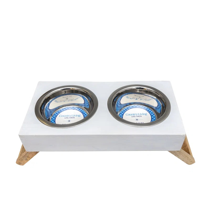 Country Living Classic Elevated Pet Feeder - Solid Mango Wood with Natural Polished Finish