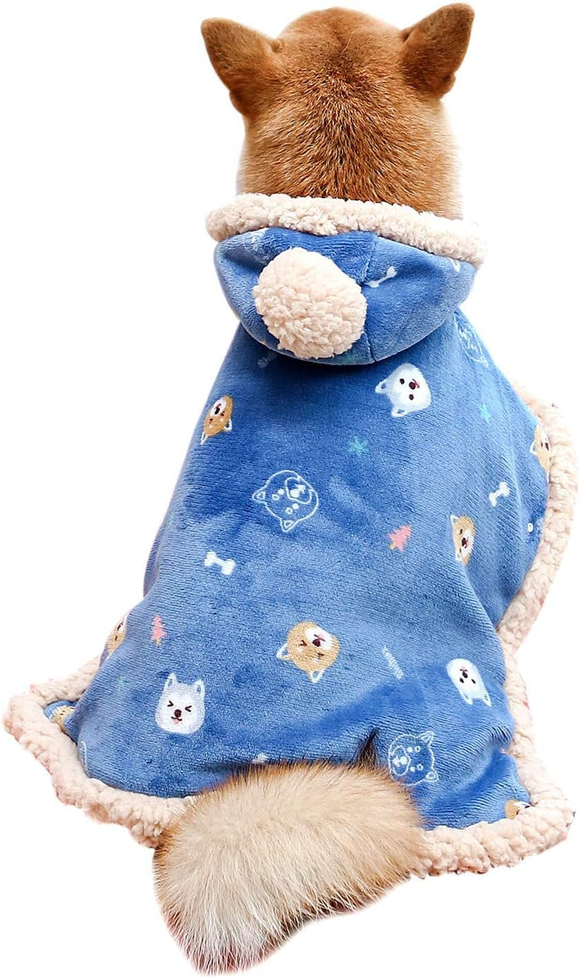 Dog Clothes Fleece Winter Coat Warm Soft Dog Vest for Cold Weather,Flannel Blanket Throw Multi-Use Pet Apparel for Small Medium Dogs & Cats(S Blue)