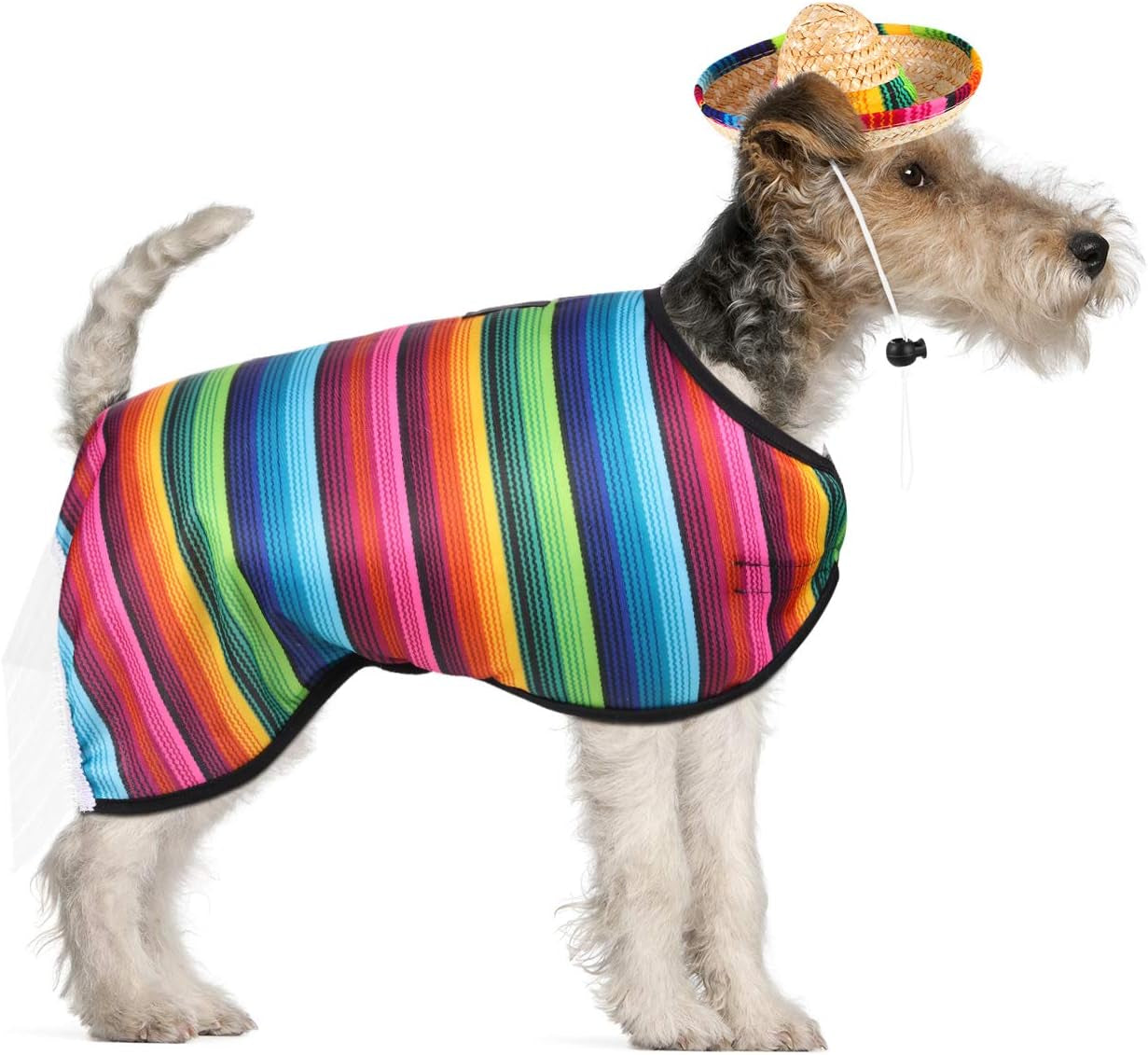 Dog Sombrero Hat Pet Serape Poncho Costume Funny Dog Multicolor Adjustable Mexican Straw Hat Chihuahua Clothes(Small)