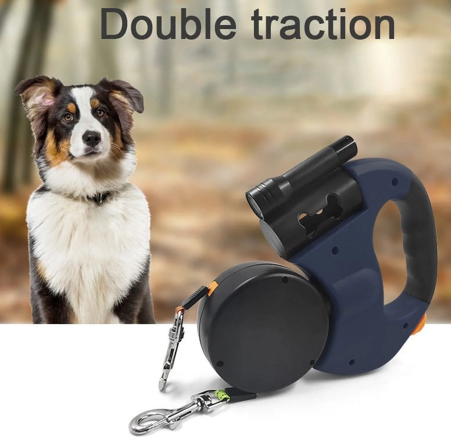 Two Dog Reflective Retractable Pet Leash – 360 Degree No Tangle Double Dogs Reflective Orange and Green Leads. Dual Locking 10 Ft Leads