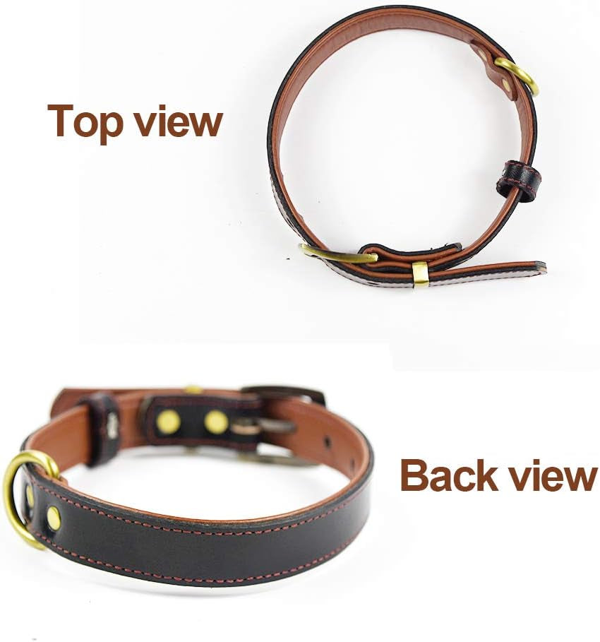 Leather Dog Collar Genuine Leather Alloy Hardware D-Ring Pet Collars for Medium Large and Small Dogs Cats