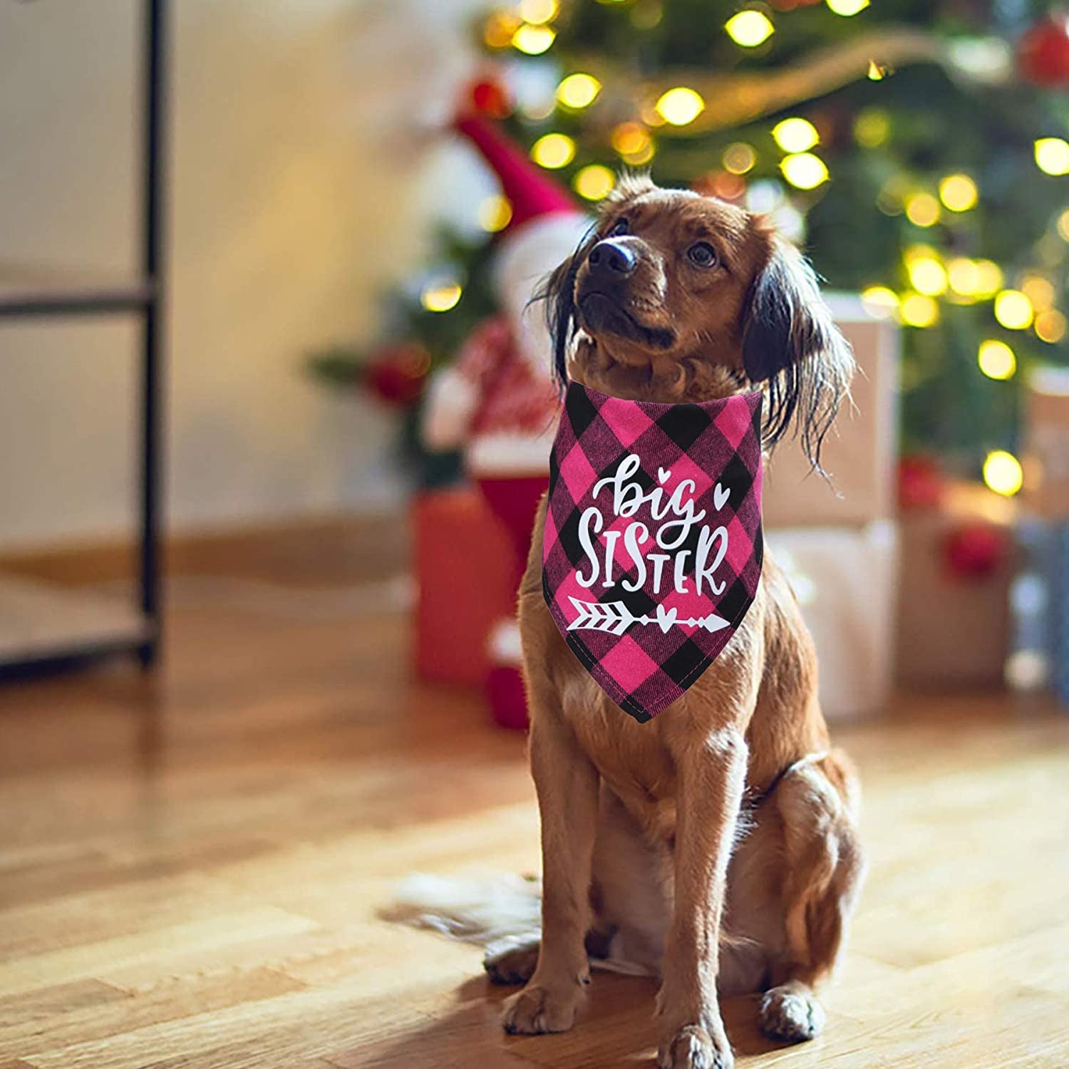 Big Sister Plaid Dog Bandana, Pregnancy Announcement Plaid Dog Bandana, Gender Reveal Photo Prop, Pet Scarf Accessories, Pet Scarves for Dogs (Pink)