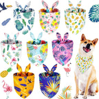 8 Pieces Summer Pet Bandanas Triangle Dog Bandana Hawaiian Dog Scarf Triangle Bibs Adjustable Rainforest Fruit Flamingo Style for Small Large Pet(L)