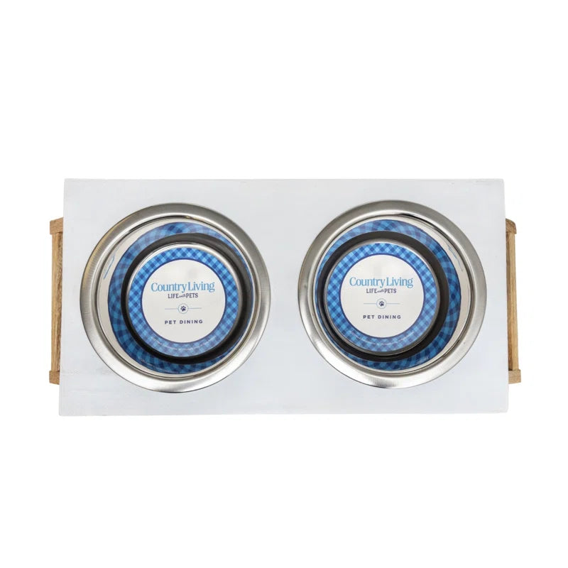 Country Living Classic Elevated Pet Feeder - Solid Mango Wood with Natural Polished Finish