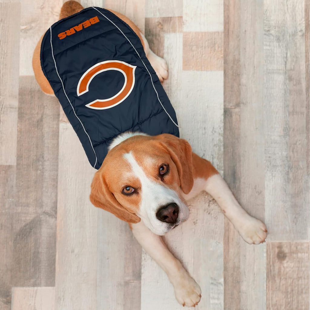 NFL Chicago Bears Puffer Vest for Dogs & Cats, Size Medium. Warm, Cozy, and Waterproof Dog Coat, for Small and Large Dogs/Cats. Best NFL Licensed PET Warming Sports Jacket