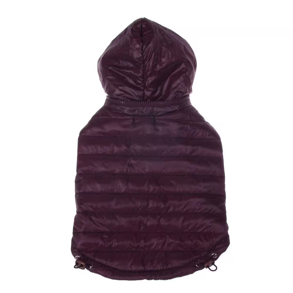 Small Dark Cocoa Lightweight Adjustable Sporty Avalanche Dog Coat with Removable Pop Out Collared Hood