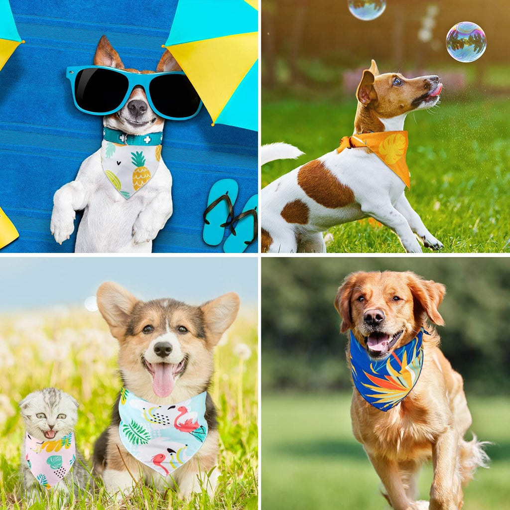 8 Pieces Summer Pet Bandanas Triangle Dog Bandana Hawaiian Dog Scarf Triangle Bibs Adjustable Rainforest Fruit Flamingo Style for Small Large Pet(L)