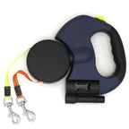 Two Dog Reflective Retractable Pet Leash – 360 Degree No Tangle Double Dogs Reflective Orange and Green Leads. Dual Locking 10 Ft Leads