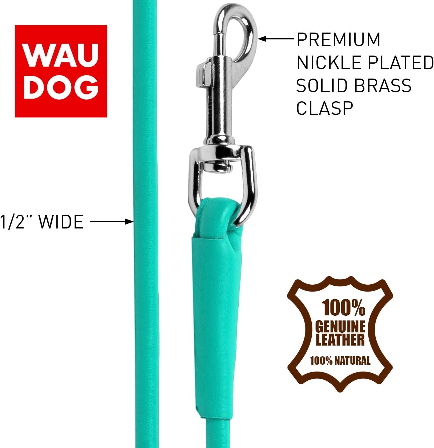 Rolled Leather Dog Leash 4 Ft - Soft Dog Lead for Small Medium Large Dogs Puppy - Red Blue Pink Purple Green Black Pet Leashes for Outdoor Walking Running Training plus (Mint Green, 4 Ft X 1/2" Wide)