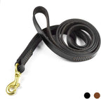 Leather Dog Leash, Genuine Leather 2 Handle Leash Heavy Duty Durable for Pet Walking and Training for Large Medium Small Dog 72X0.8 Inch (Black)