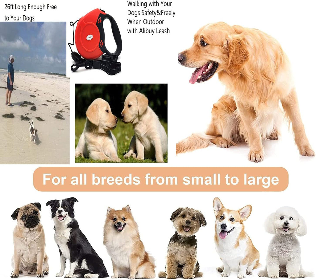 Retractable Dog Leash 26Ft 360° Tangle-Free Walking Pet Leashes with Non-Slip Handle for Small Medium Large Dogs,Up to 110 Lbs Red