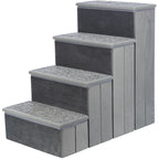 4-Step Foldable Velour Pet Stairs with Storage, Gray
