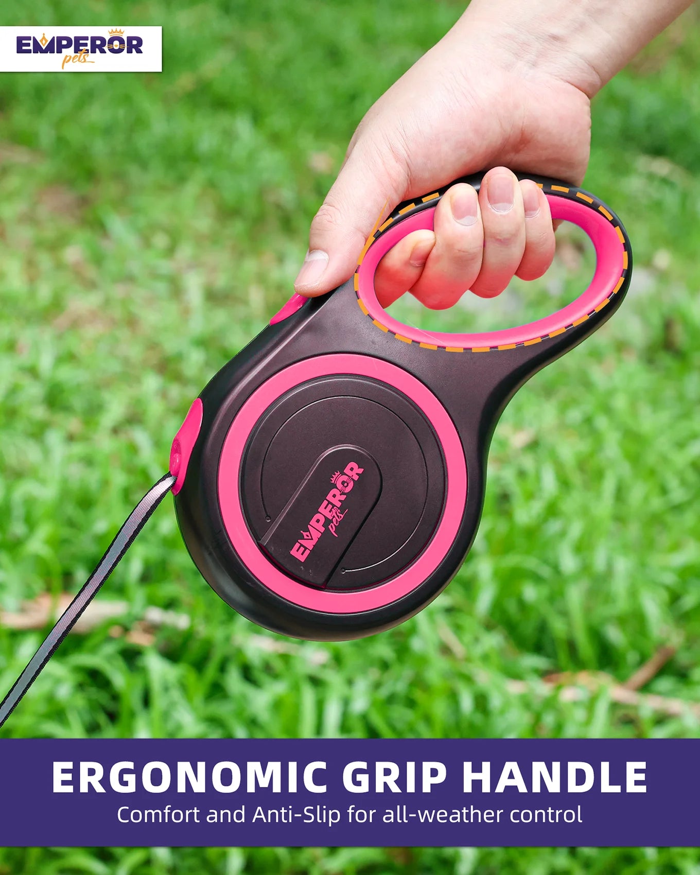 Retractable Dog Leash, 26 Ft, Large, Pink, for Dogs up to 110 Lbs -PK26