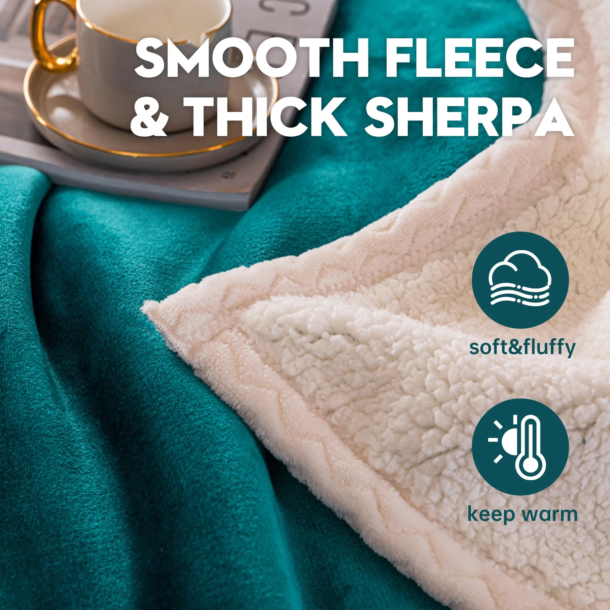 Sherpa Throw Blanket for Couch Sofa - Fuzzy Soft Cozy Blanket for Bed, Fleece Thick Warm Blanket for Winter, Dark Green Fall Winter Twin Blanket, 71X80 Inches